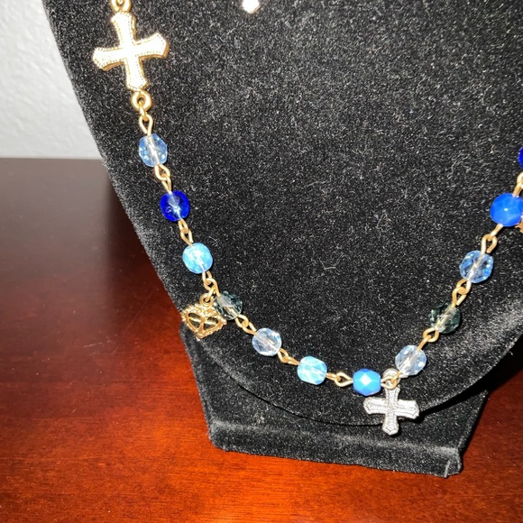 VIRGIN SAINTS & ANGELS Wrap Necklace with Crystals and Peace Cross - Picture 2 of 4